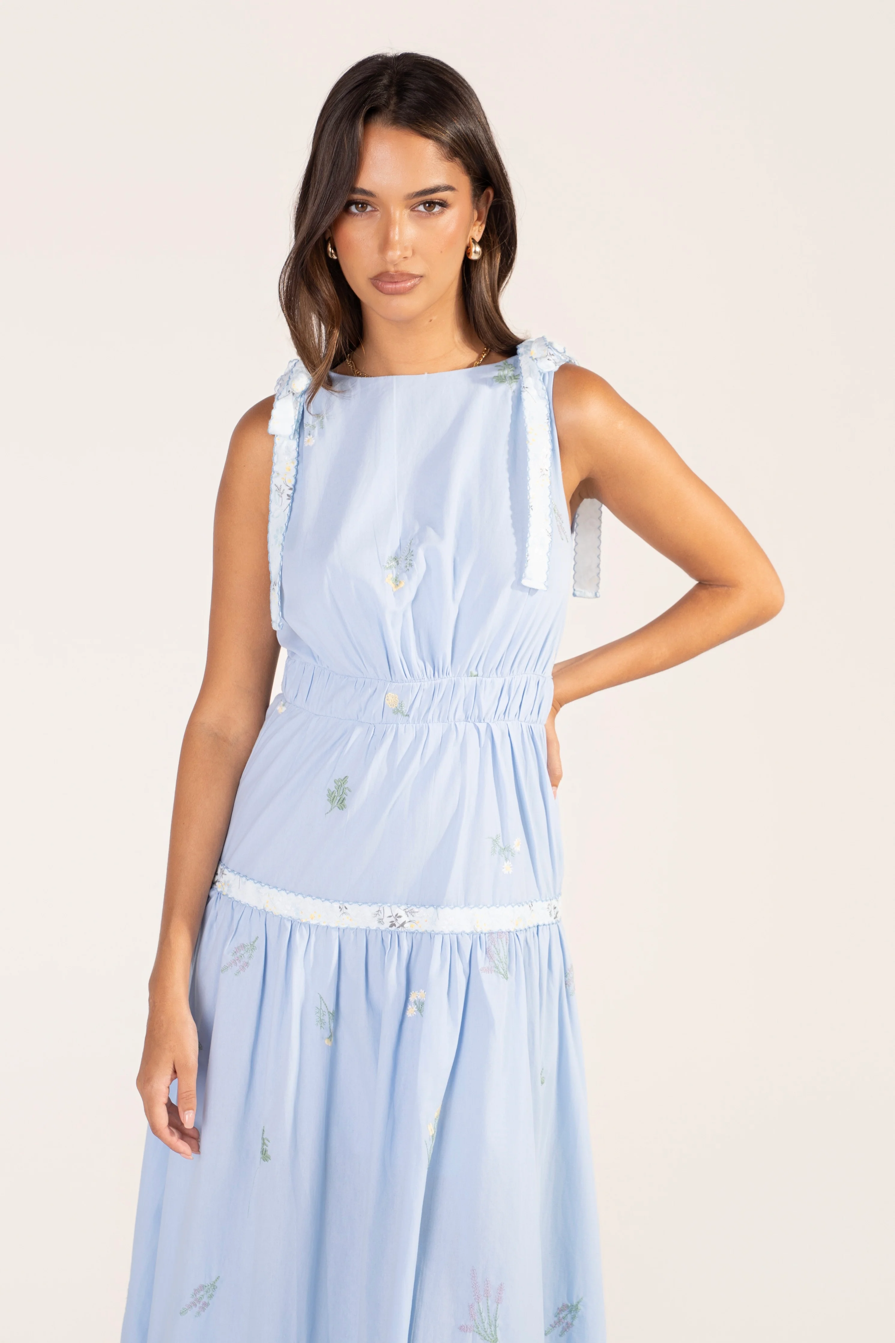 Wisteria Soft Blue Floral Day Dress - Image 4