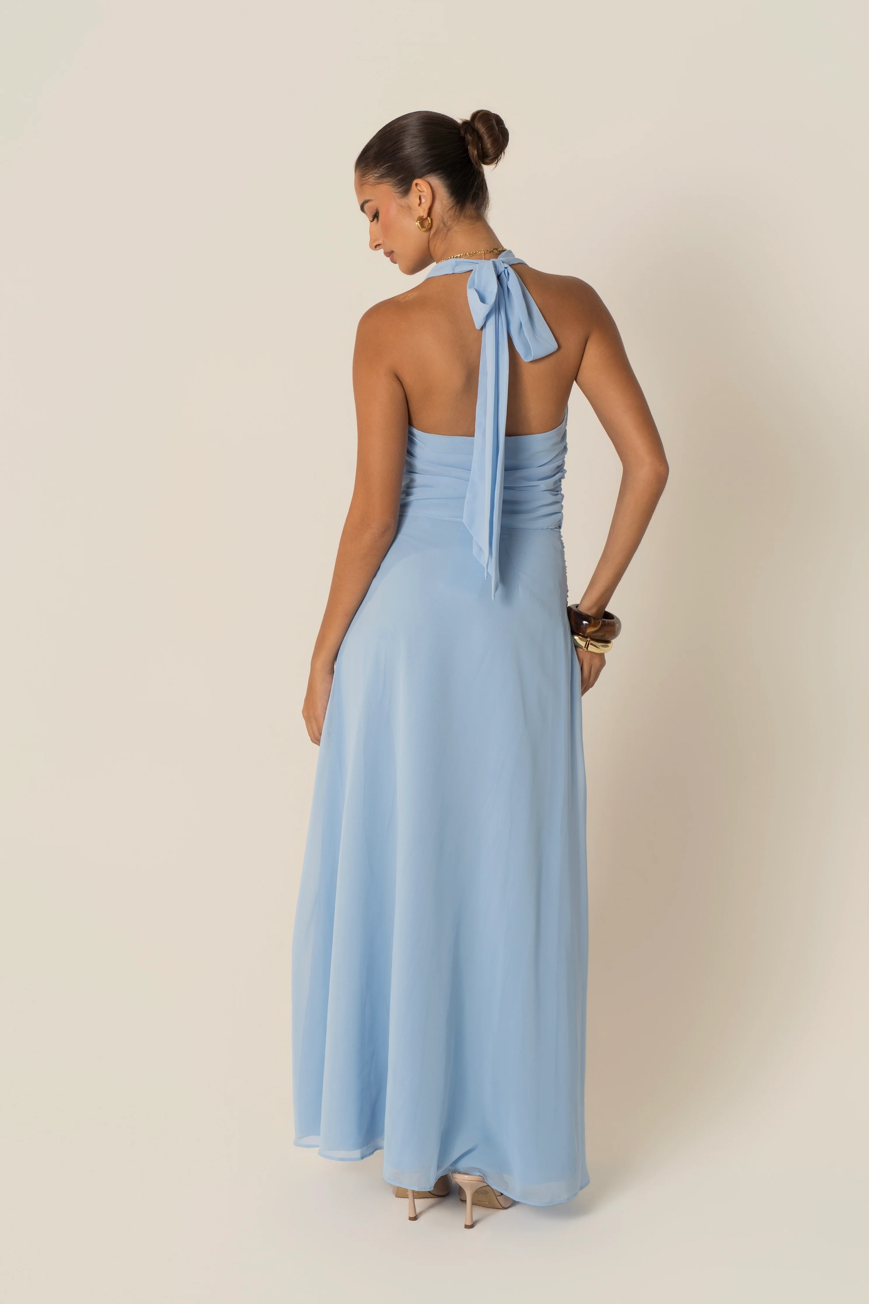 Xander Blue Halter Neck Top & Maxi Skirt Set - Image 3