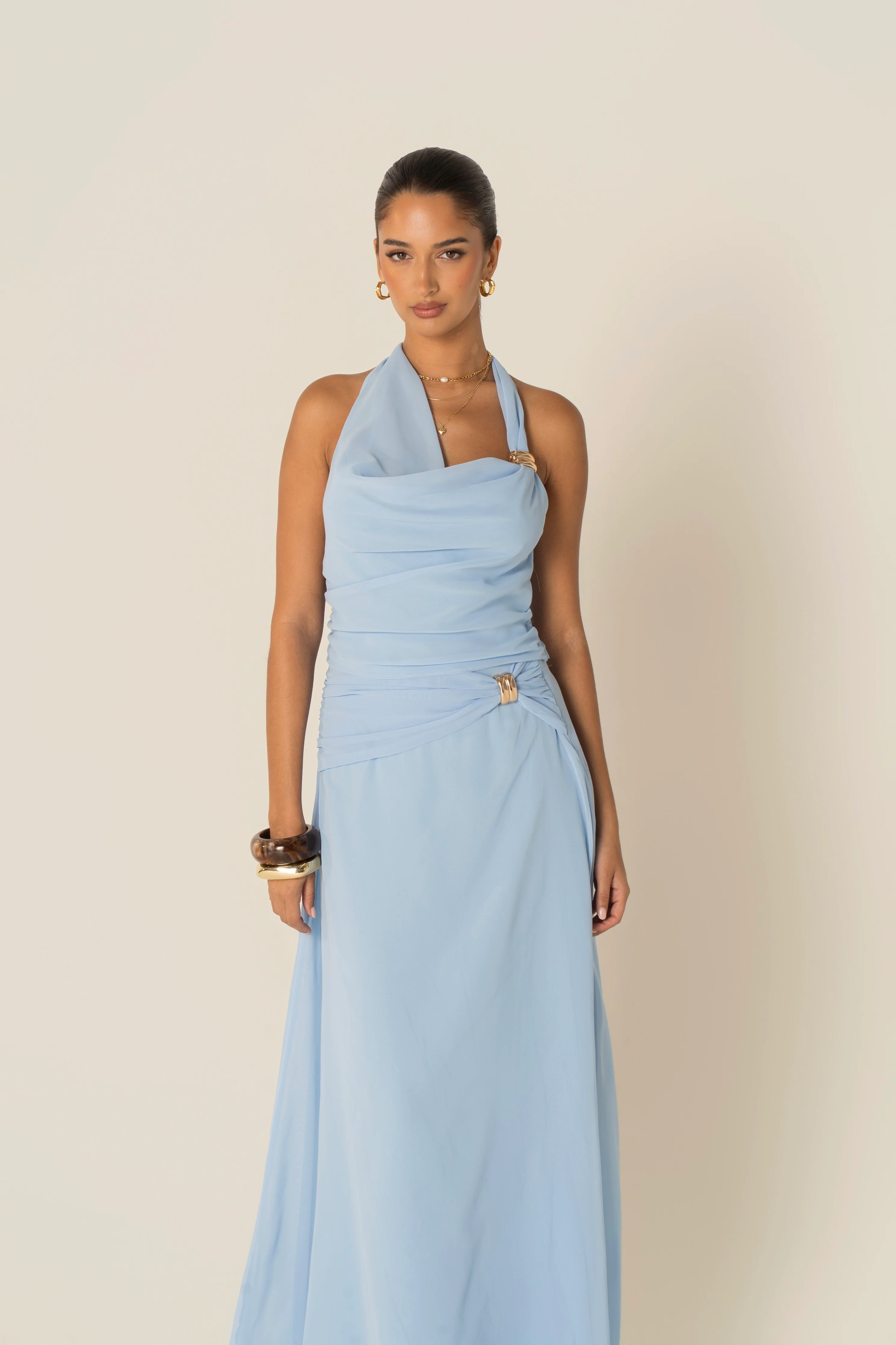 Xander Blue Halter Neck Top & Maxi Skirt Set - Image 4