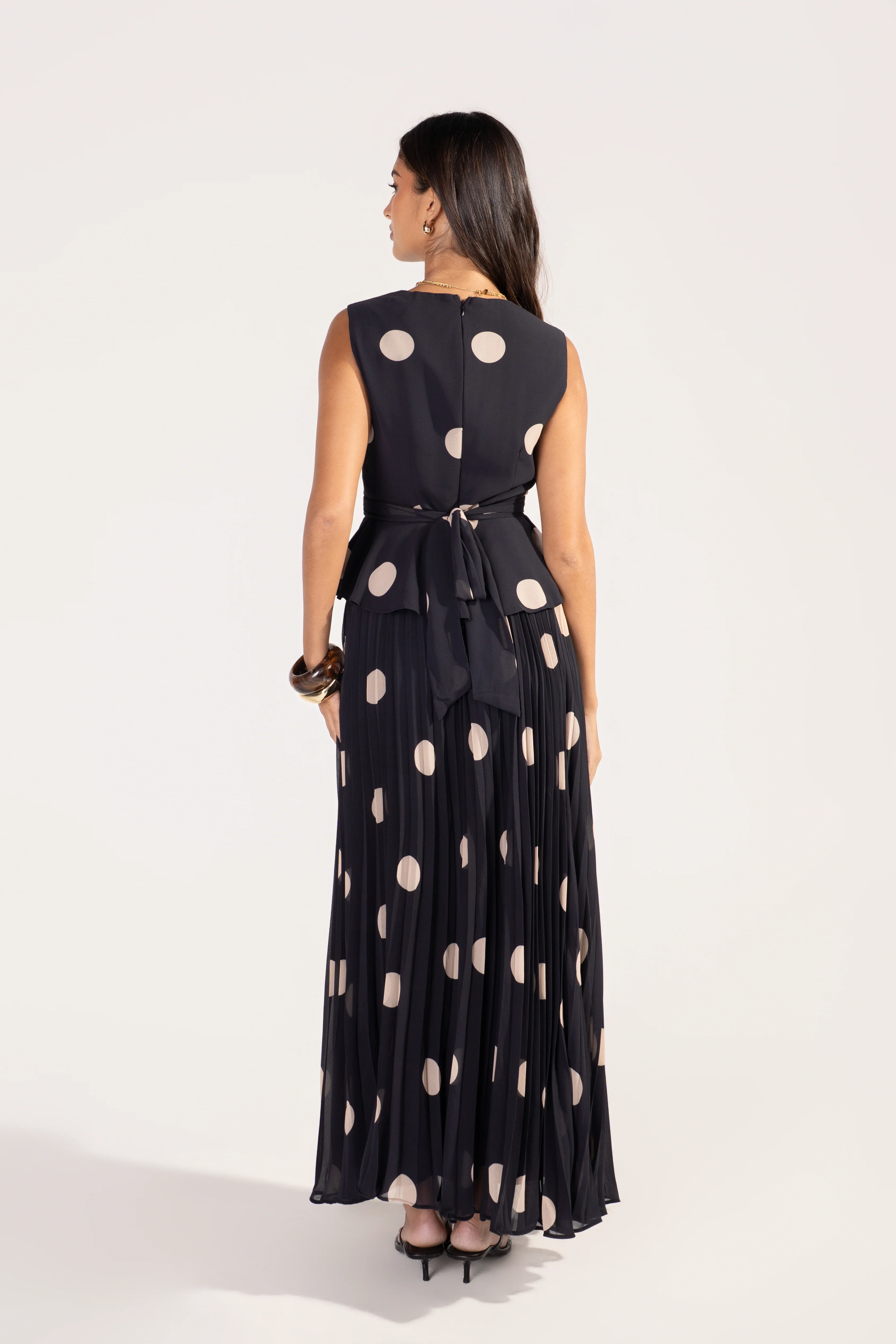Ysella Polka Dot Peplum Top & Maxi Skirt Set - Image 3