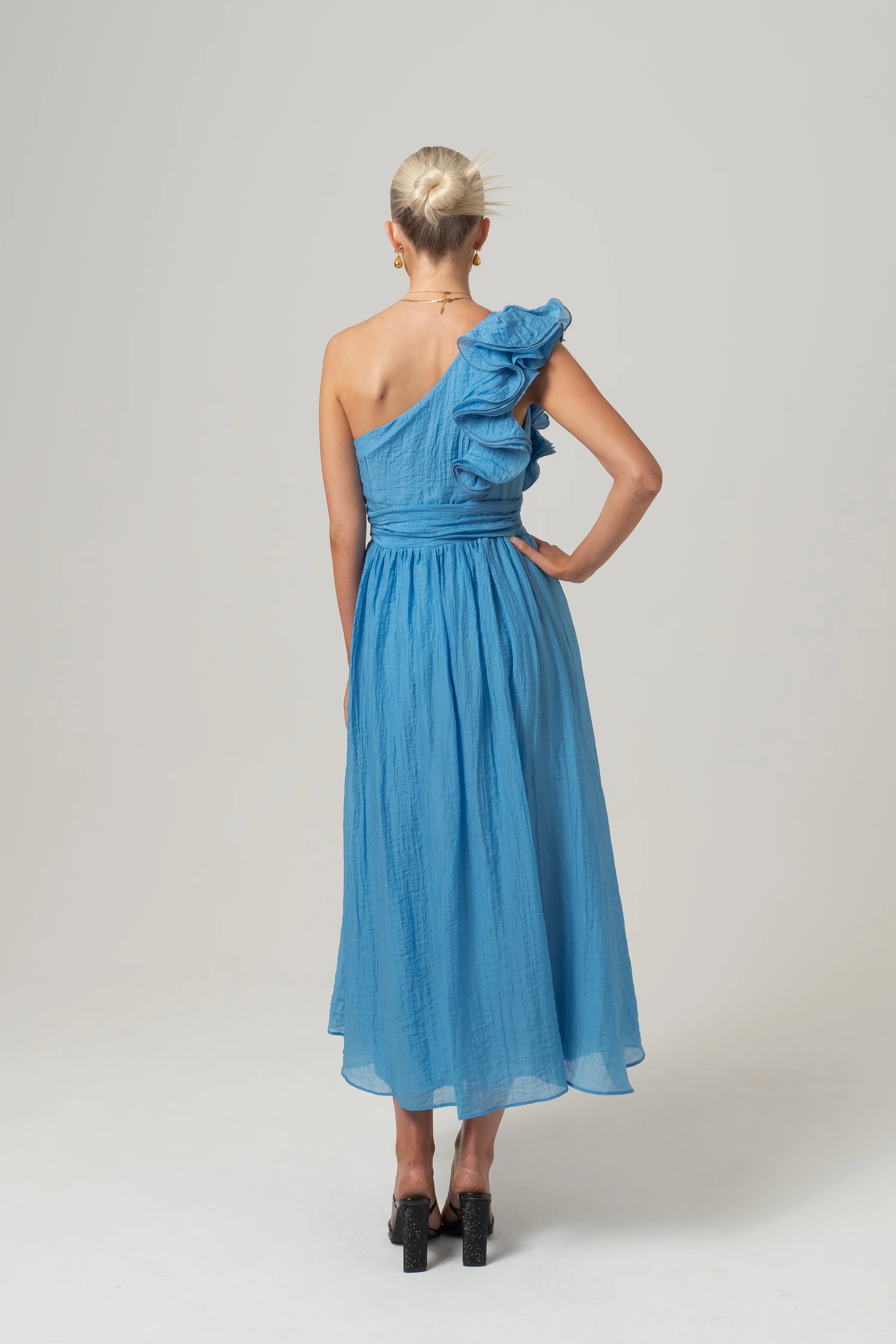 Zara One-Shoulder Ruffle Midi Dress - Image 3