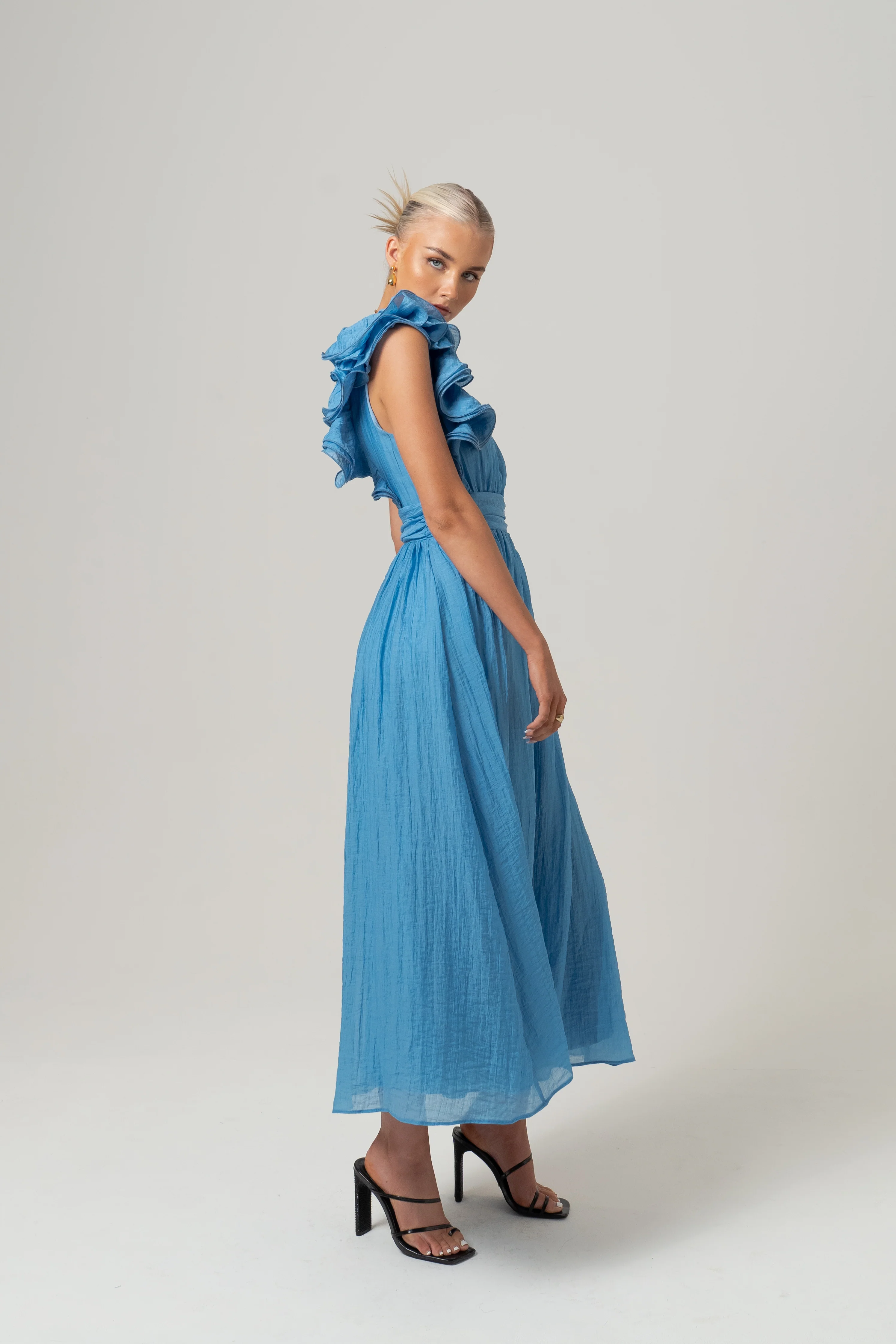 Zara One-Shoulder Ruffle Midi Dress - Image 4