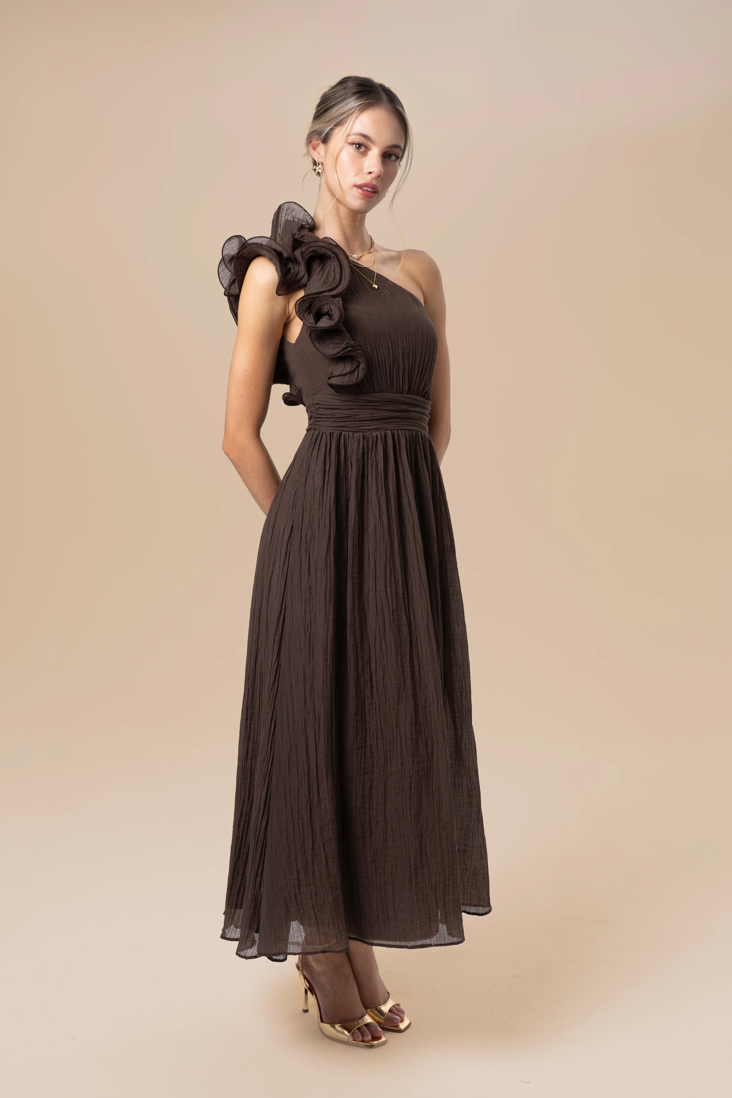 Zara One-Shoulder Ruffle Midi Dress - Image 6