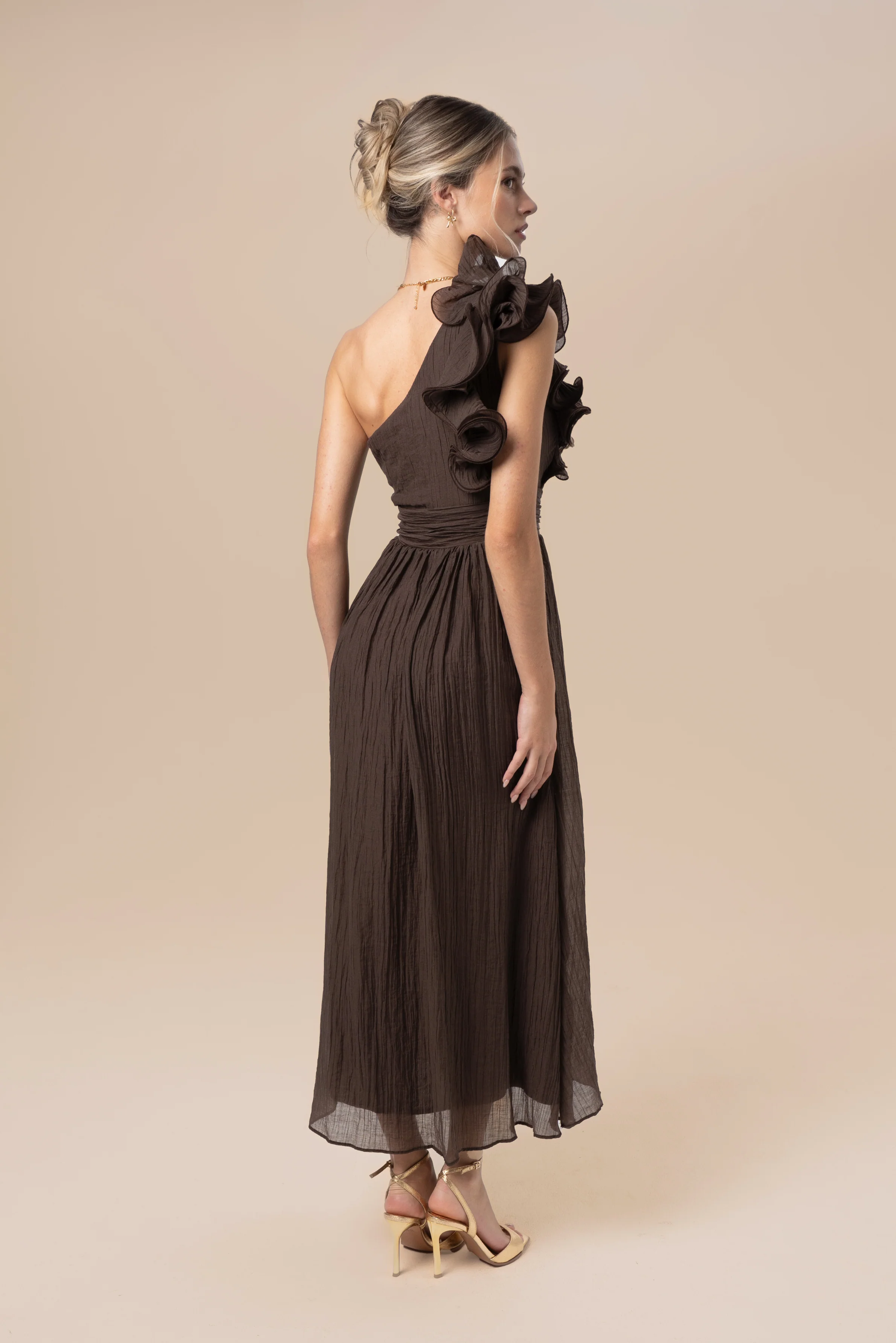 Zara One-Shoulder Ruffle Midi Dress - Image 7