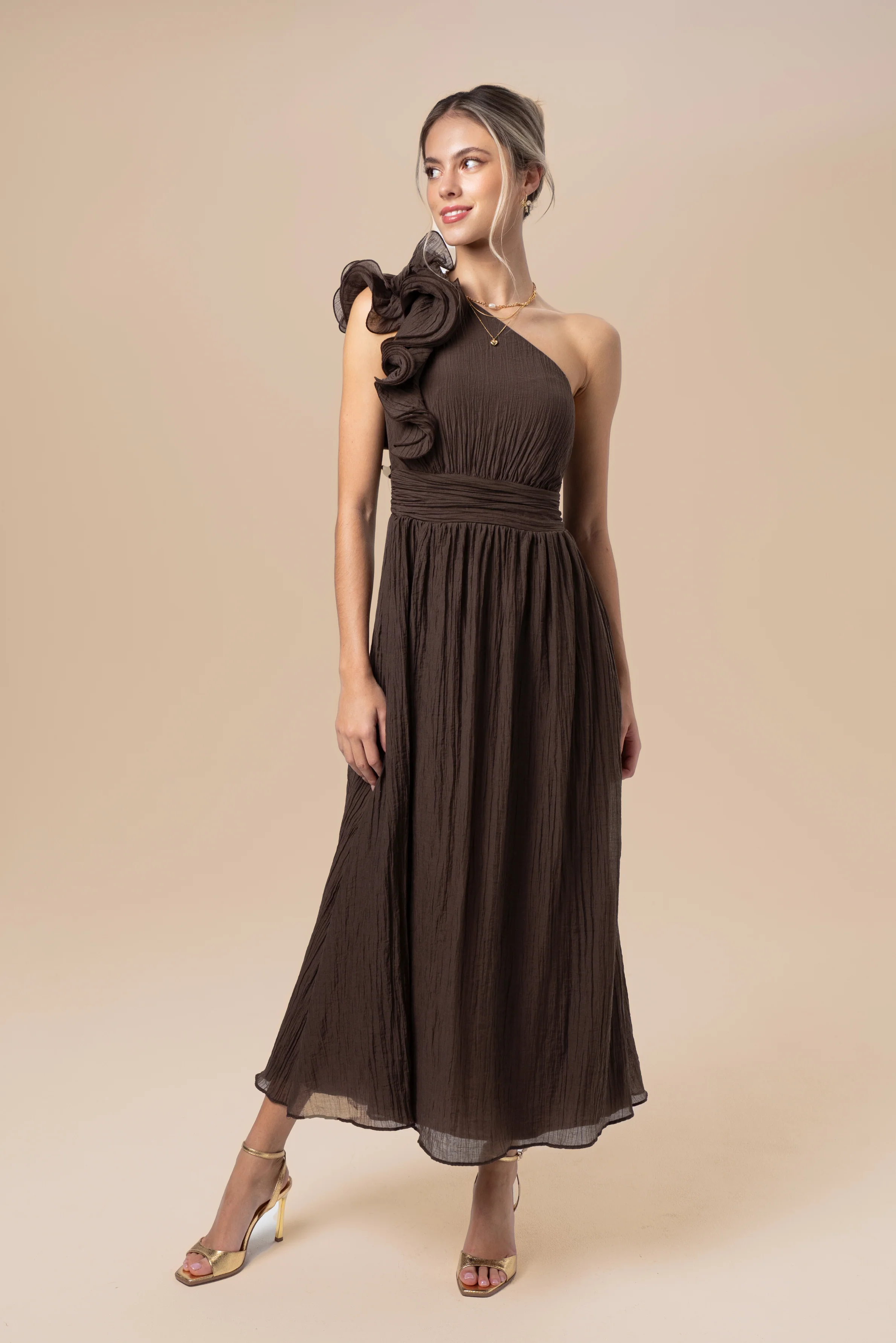 Zara One-Shoulder Ruffle Midi Dress - Image 8