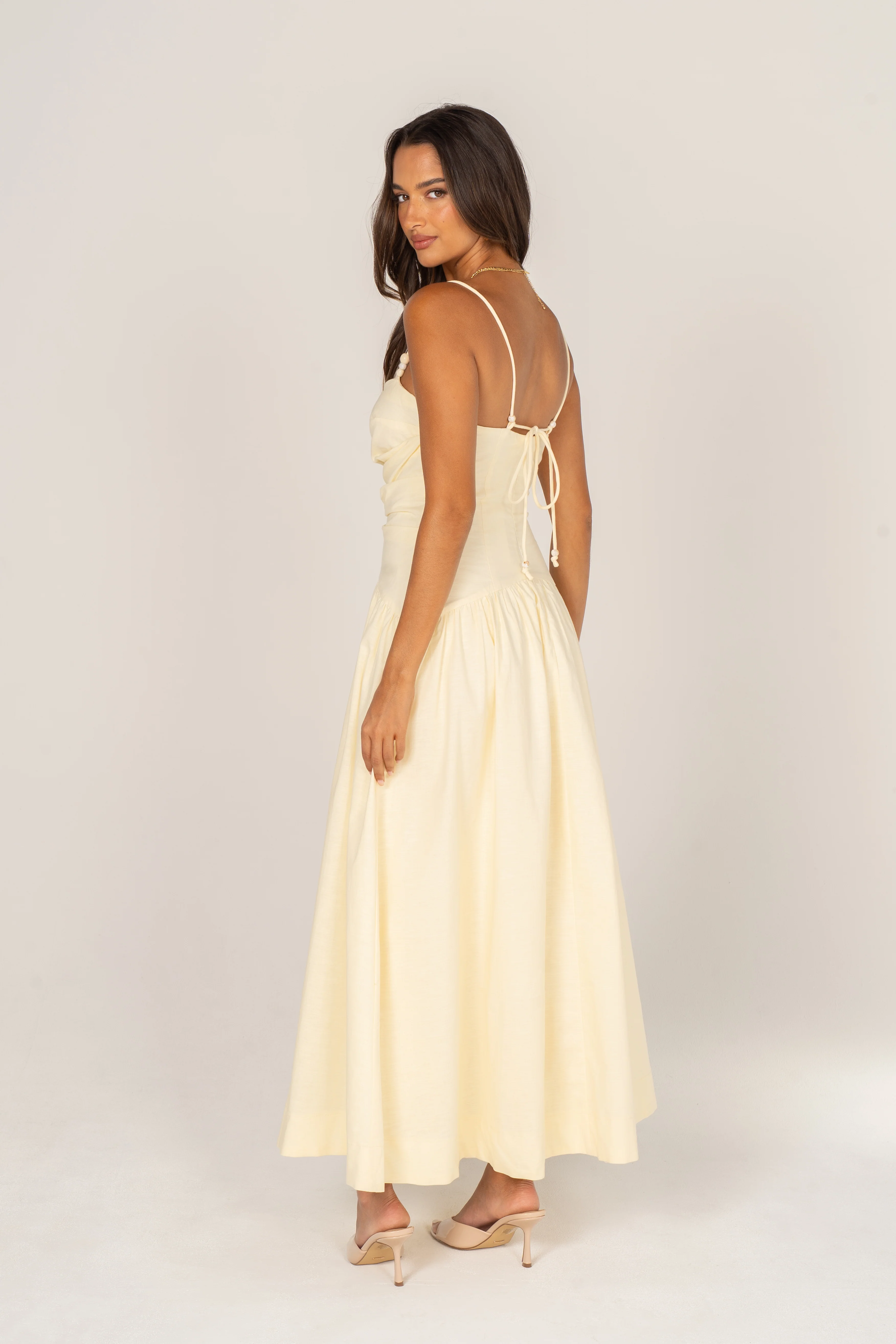 Zelia Soft Yellow Maxi Dress with Beaded Straps - Image 3